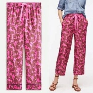 JCREW COLLECTION WOMENS 100% SILK SLEEPY LION PAJAMA LOUNGE PANTS PINK SZ 4
